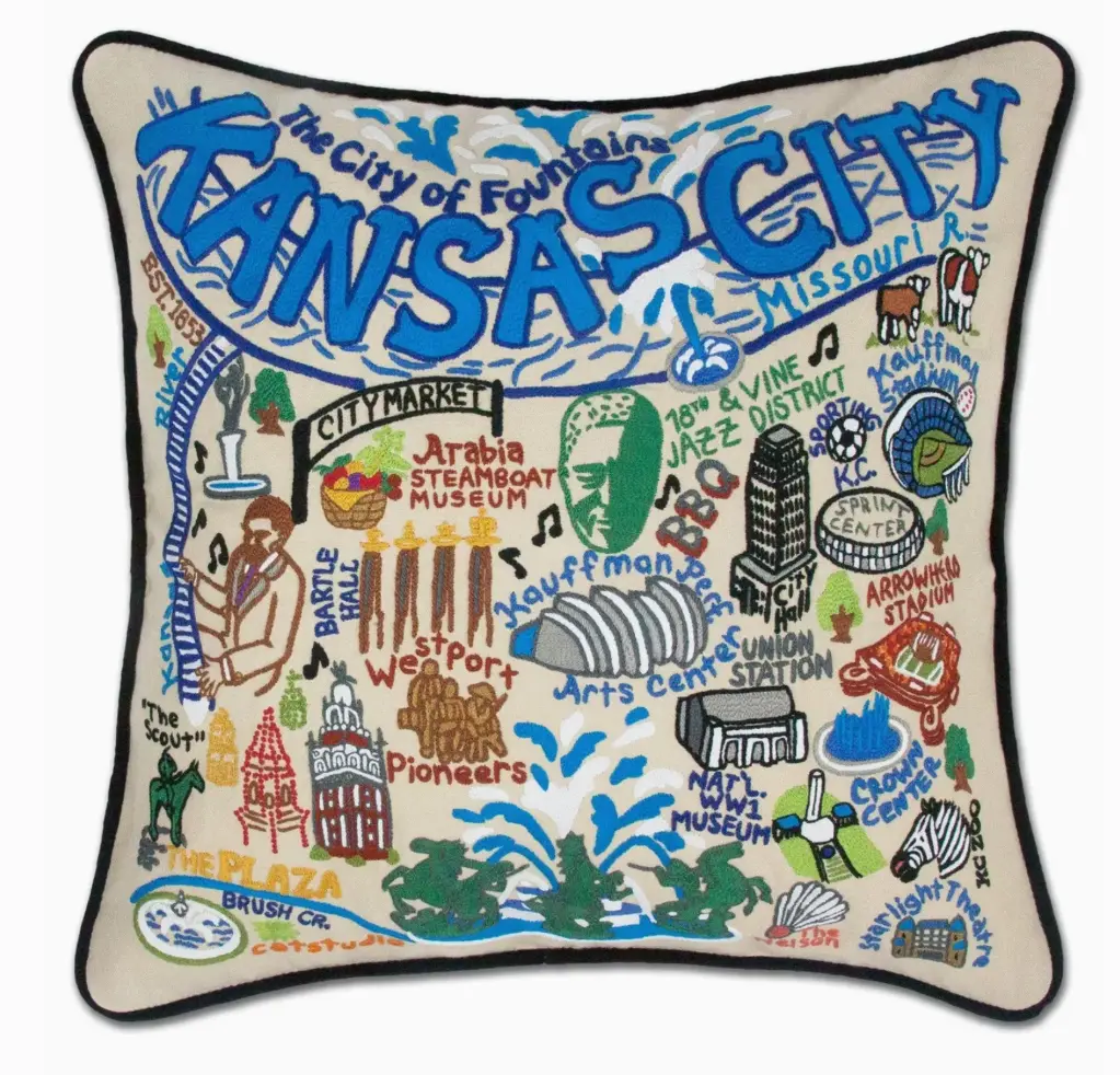 Kansas City Hand-Embroidered Pillow