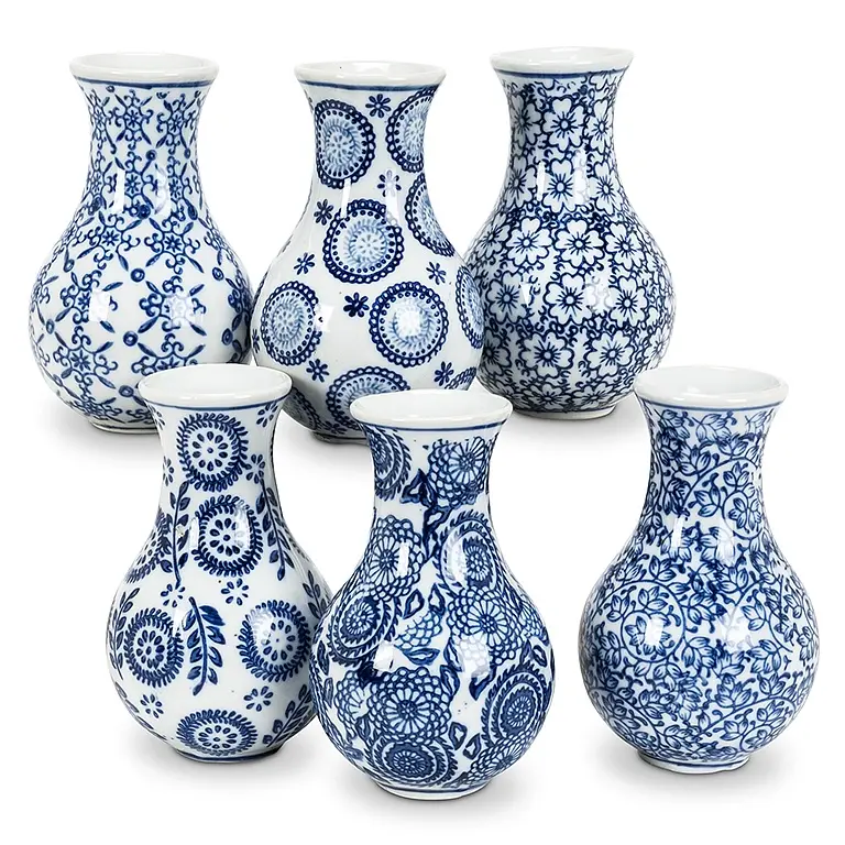 Blue/White Small Bulb Vase - 4.5"H