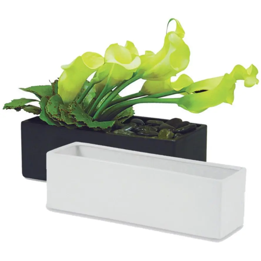 12" X 4" Top | Ceramic Rectangle Planter - Satin White