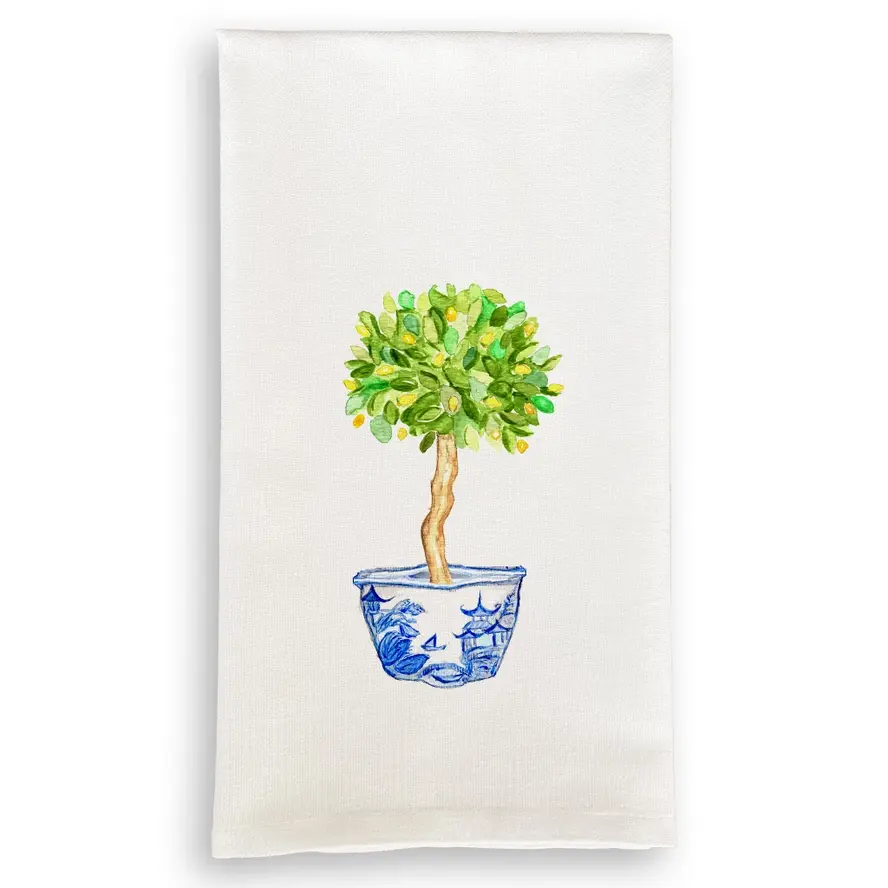 Dishtowel - Blue & White Bowl with Lemon Tree