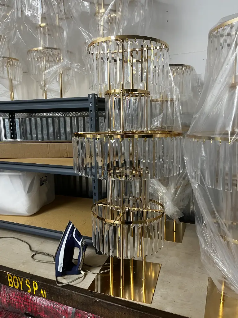 Plant Stand, Gold 40inch 5-tier, with beveled crystals