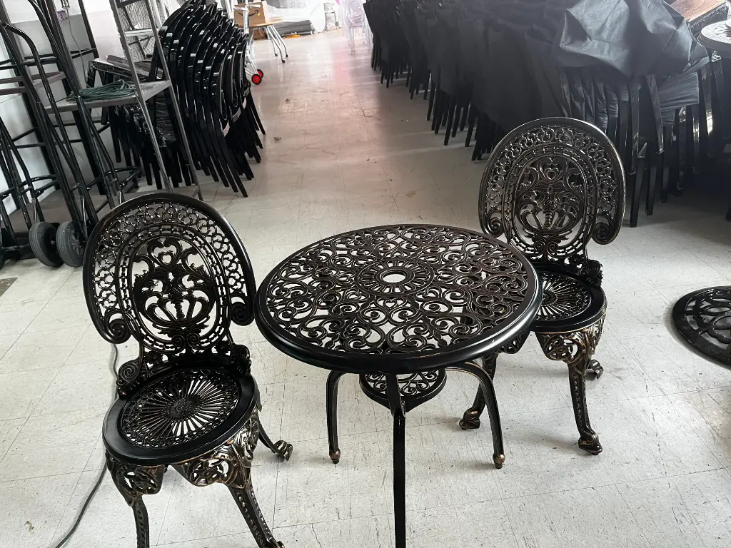 Patio Set, Table and Chairs, Blk w/ Gold Highlights