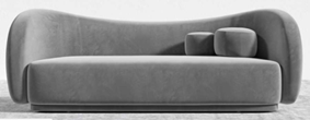 [EFS-005] Gray Curved Velvet Sofa