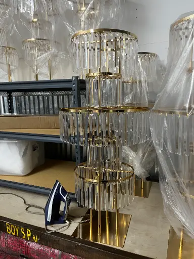 Plant Stand, Gold 40inch 5-tier, with beveled crystals